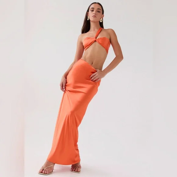 COPY - NWT Peppermayo Hidden Oasis Satin Maxi SKIRT - Tangerine - Picture 3 of 7